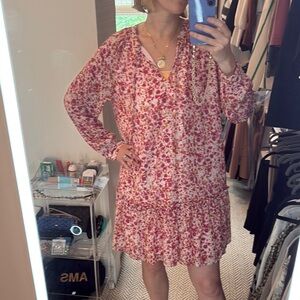 J. Crew Red and White Ruffled Tiered Sundress with Bishop Sleeves